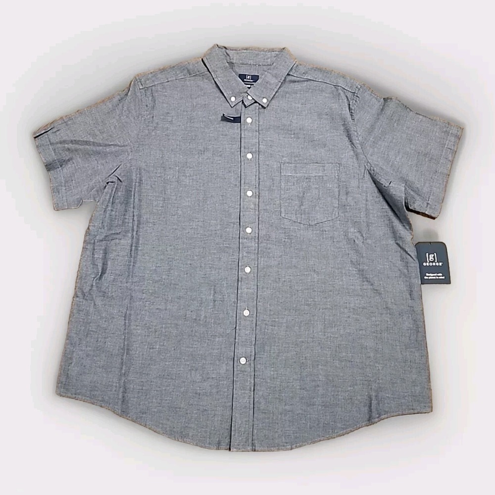 George Men's Size 2XL 50/52 Denim Blue Short Sleeve Poplin Button-Up‎ Shirt - Picture 2 of 5